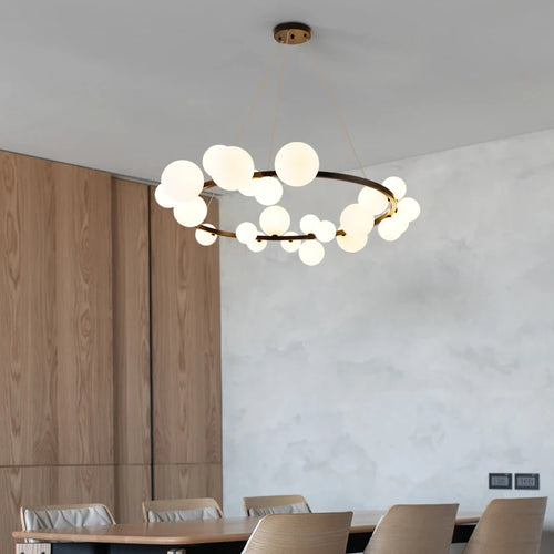 lustre moderne en verre et métal réglable en hauteur pour décoration - vue 2 sur 18