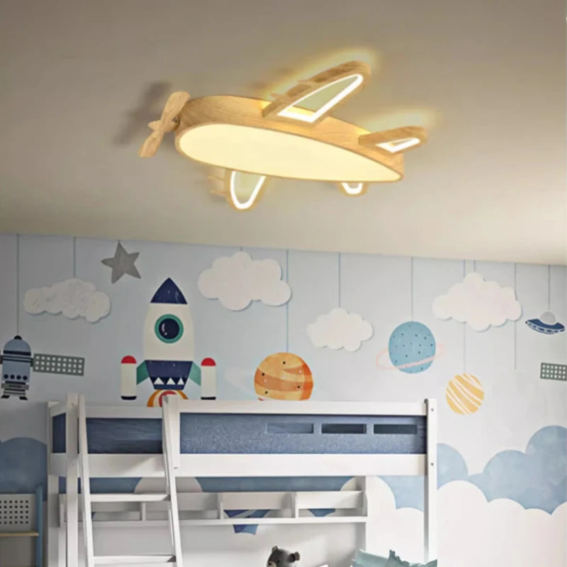 plafonnier avion en bois et fer pour chambre d'enfant - vue 4 sur 10