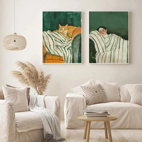 femme chat abstrait art mural pour décoration moderne - vue 3 sur 7
