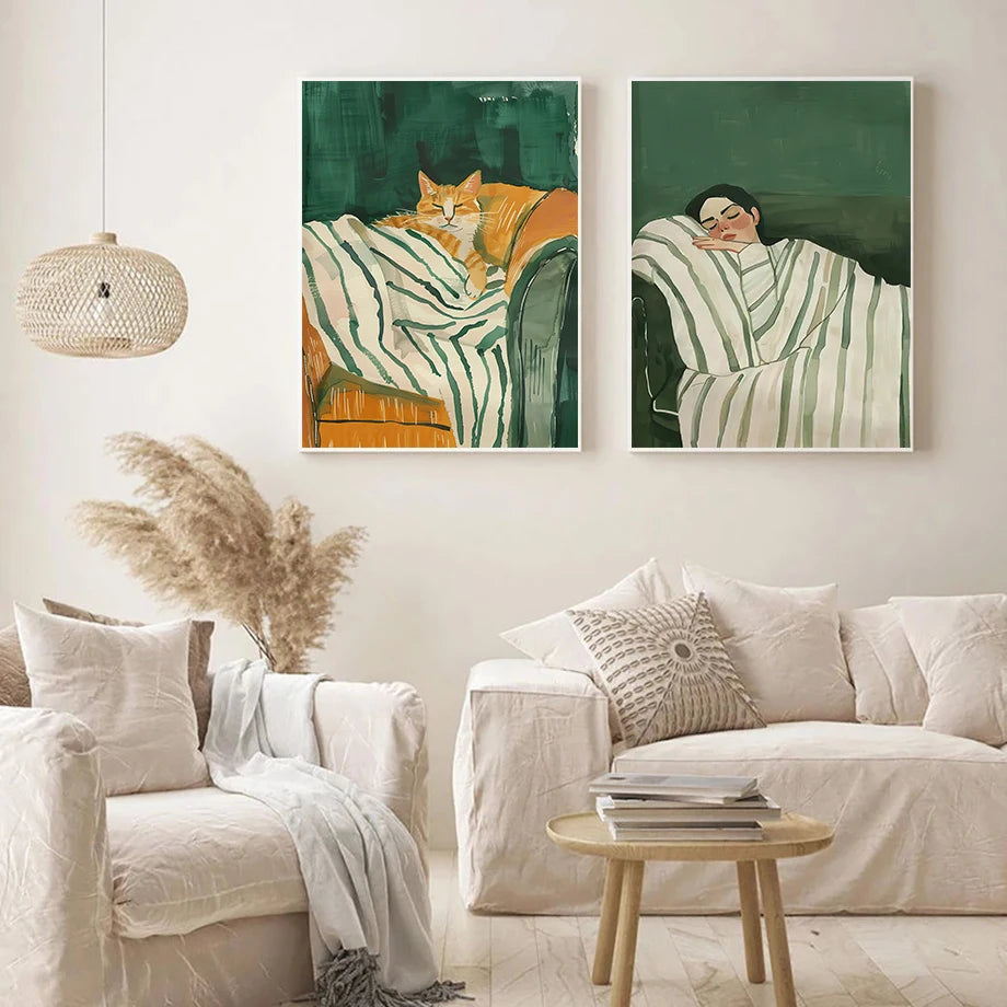 femme chat abstrait art mural pour décoration moderne - vue 3 sur 7