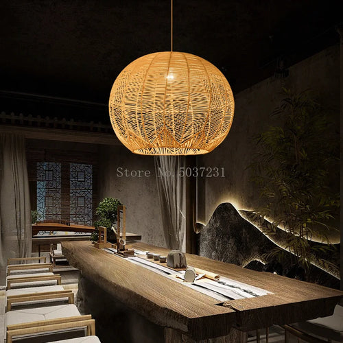 suspension lumières en bambou chinois japonais zen créatif rotin - vue 4 sur 6