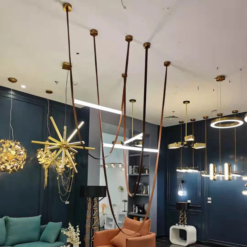 ceinture en cuir moderne avec suspension led pour décoration luminaire - vue 6 sur 14