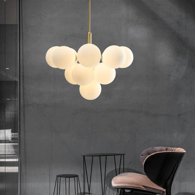 lustre nordique en cuivre design créatif en verre à LED - vue 3 sur 9