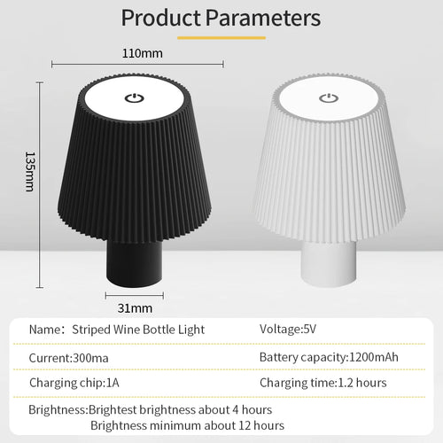 lampe de table led rechargeable rayée bouteille de vin interrupteur tactile décoratif - vue 2 sur 8