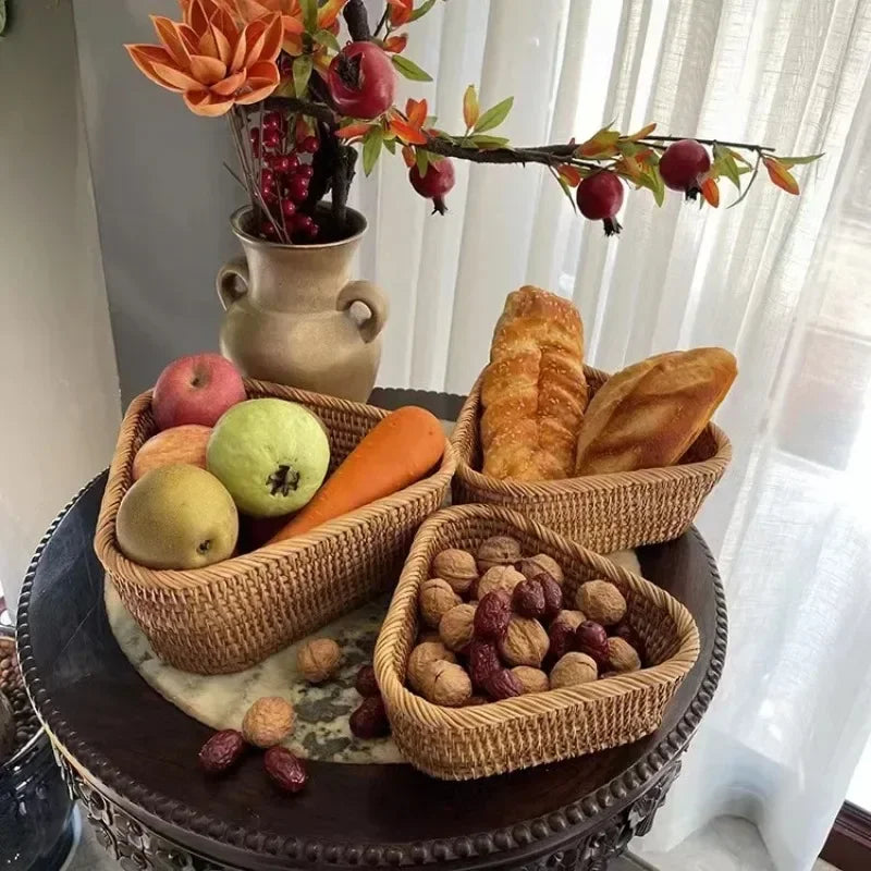 panier en rotin rectangulaire tissé à la main pour rangement et pique-nique - vue 3 sur 15