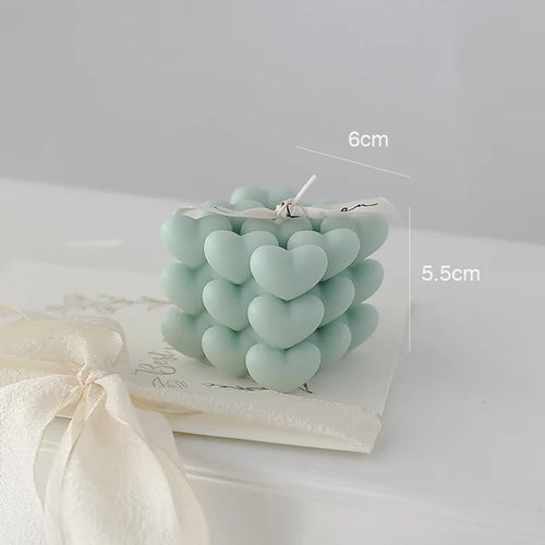 bougie parfumée cube cœur en cire de soja fait main décorative - vue 8 sur 11