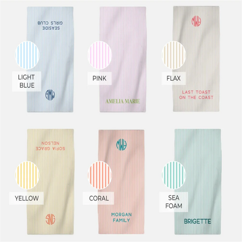 serviette de plage personnalisée rayures monogramme style preppy