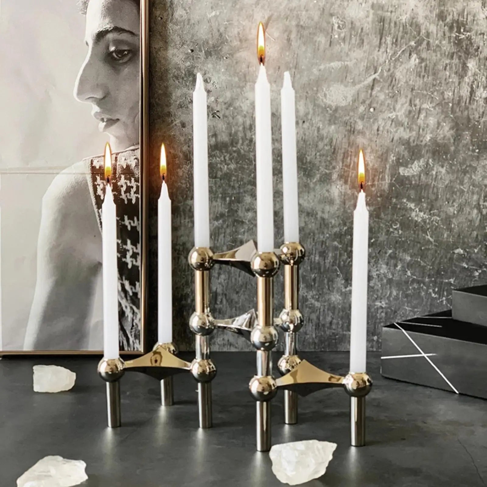 bougeoir à structure moléculaire en métal design nordique décoratif - vue 3 sur 6