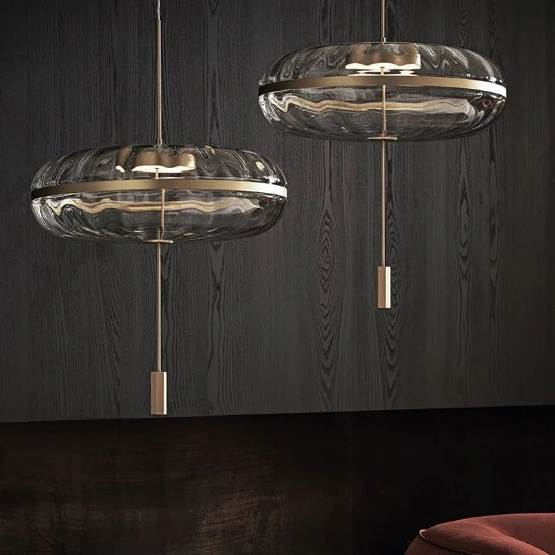 suspension luxe design post-moderne en verre ondulé pour intérieur loft - vue 1 sur 6