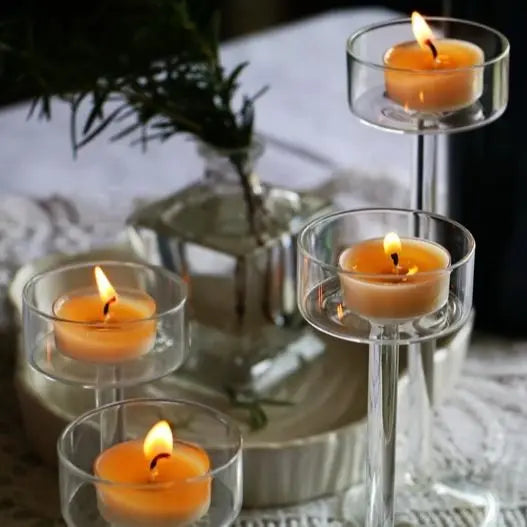 ensemble de bougeoirs en verre pour décoration de table élégante - vue 4 sur 9