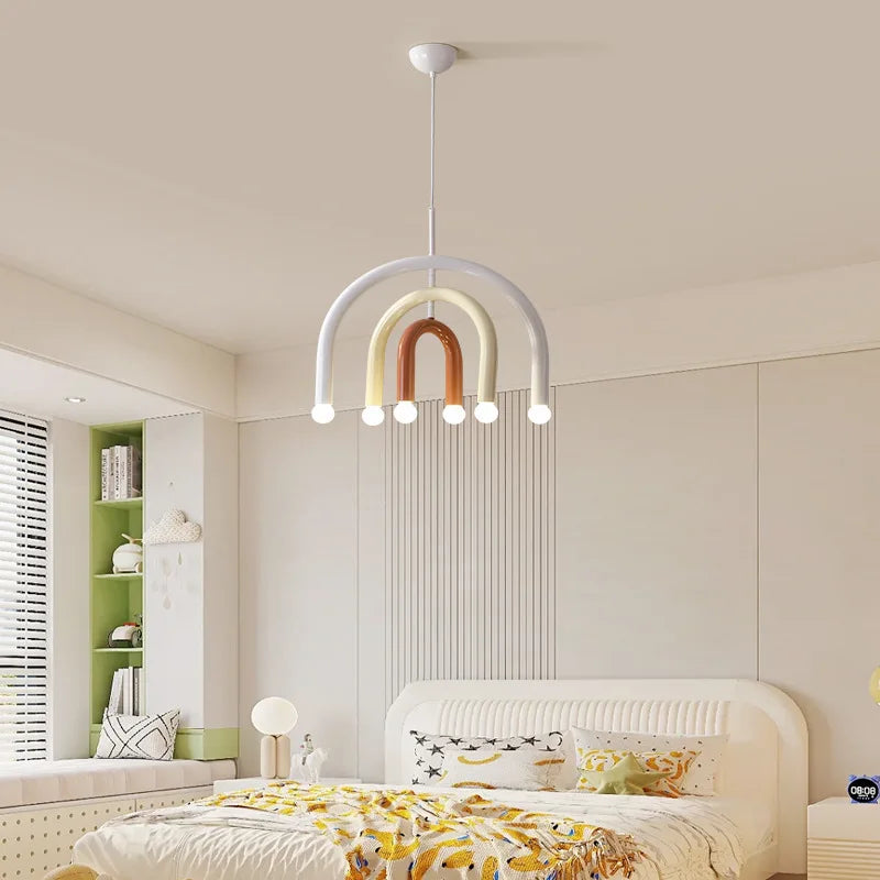 Creative Colorful Rainbow Pendant Lamps Iron E14 LED Bedroom Hanging Light Art Design Girl Kids Room Chandelier Lighting Indoor - vue 1 sur 8
