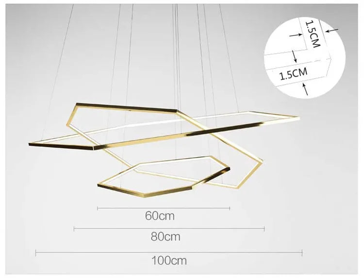 lustre de luxe minimaliste géométrique en or avec led