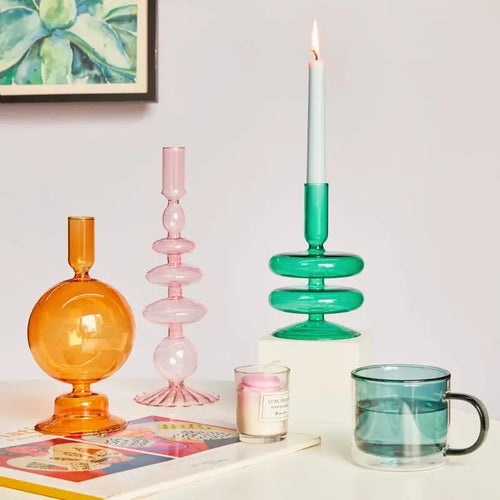 bougeoirs coniques en verre pour décoration de table de mariage - vue 2 sur 32
