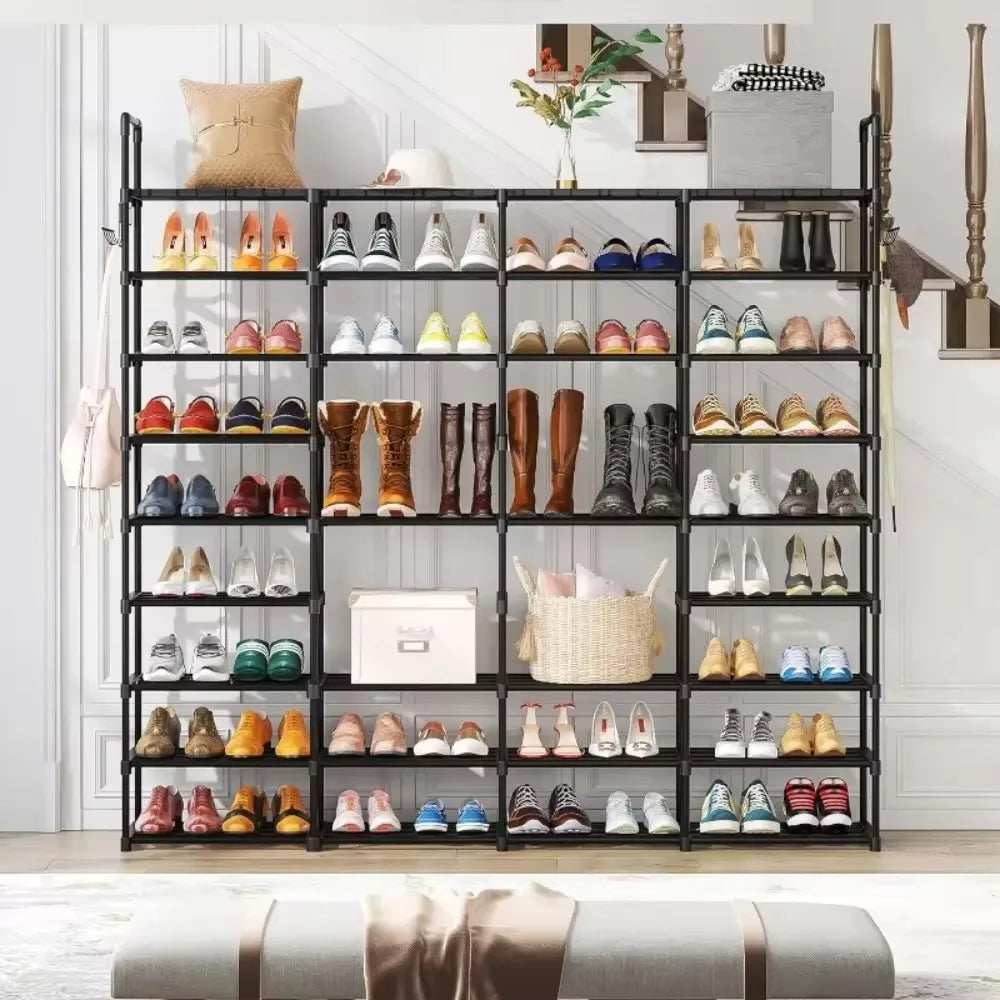 étagère à chaussures en métal avec porte-manteau et crochets intégrés - vue 3 sur 9
