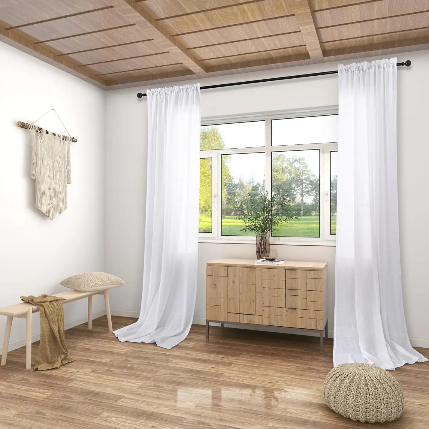 Voilage tulle imitation lin sur mesure grande hauteur - vue 4 sur 10