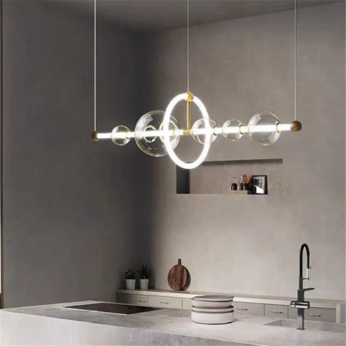 lustre de luxe à bulles longue bande éclairage led en verre transparent créatif - vue 3 sur 15