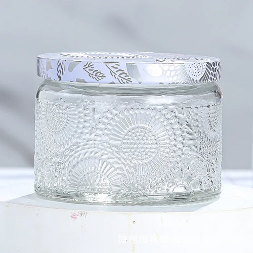 pot à bougie en relief en verre avec couvercle pour aromathérapie - vue 12 sur 13