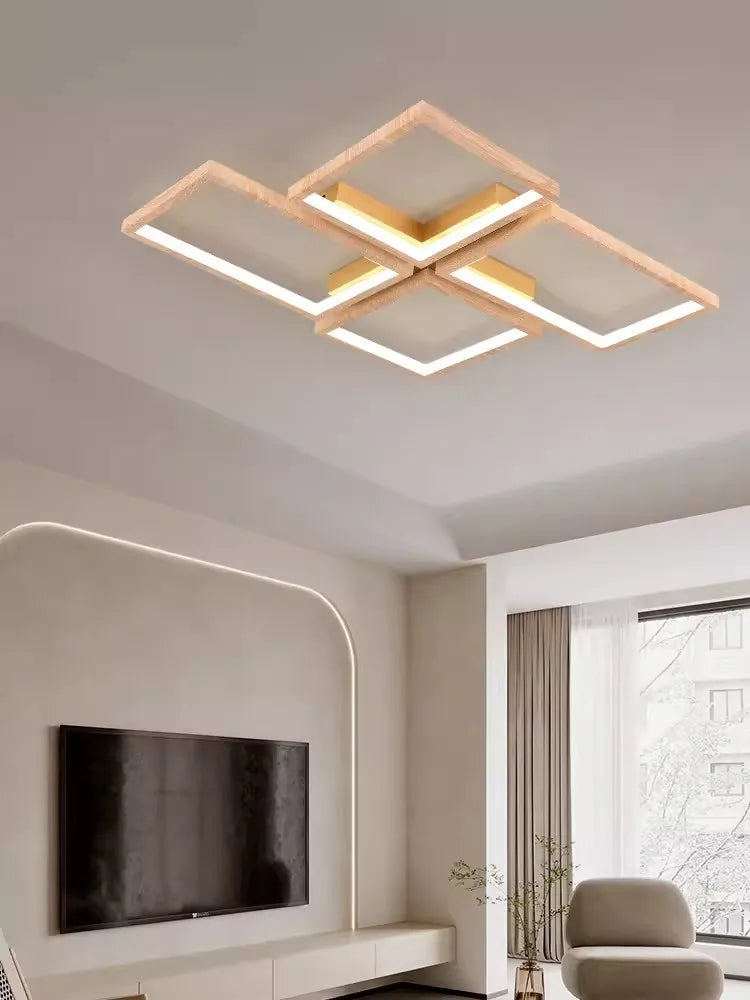 plafonnier led design moderne en métal et bois élégant - vue 3 sur 10