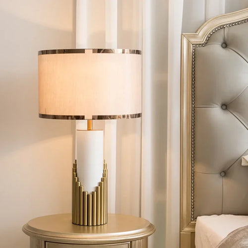 Italy Design High Quality  Table Lamp Led Desk Light with Marble Foot Fabric Shade - vue 2 sur 7