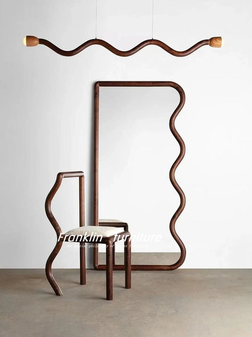 chaise rétro nordique en noyer avec coussin en laine d'agneau - vue 2 sur 7
