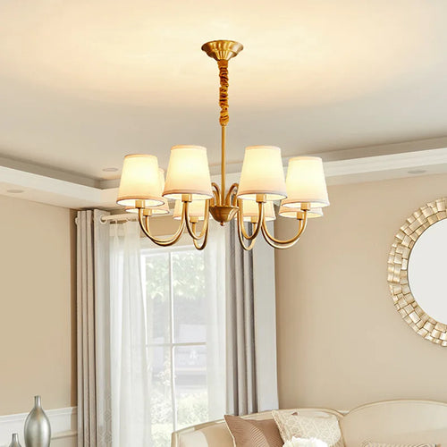 lustre américain rétro en cuivre avec led et tissu suspendu - vue 3 sur 11