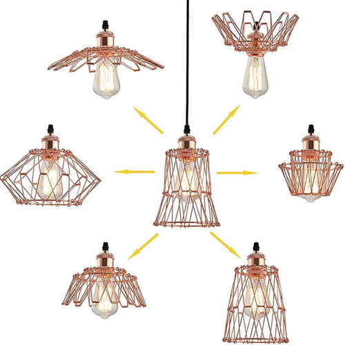 Pendant Light,Industrial Ceiling Pendant Light Fixtures Metal Lampshade,Deformable Geometric Cord Adjustable Folding Cage E27 - vue 3 sur 7