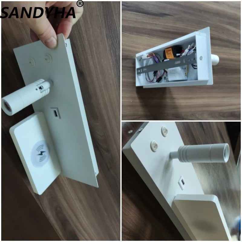 applique moderne sandyha avec chargeur sans fil et éclairages de nuit - vue 5 sur 13