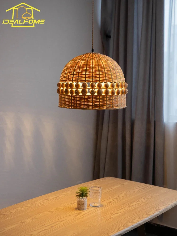 suspension moderne en bambou tissé style wabi-sabi zen décoratif - vue 3 sur 8