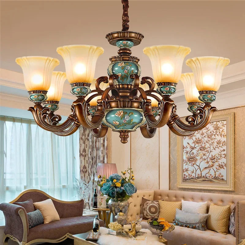 European style bedroom light, living room resin chandelier, LED glass and iron art chandelier - vue 1 sur 12