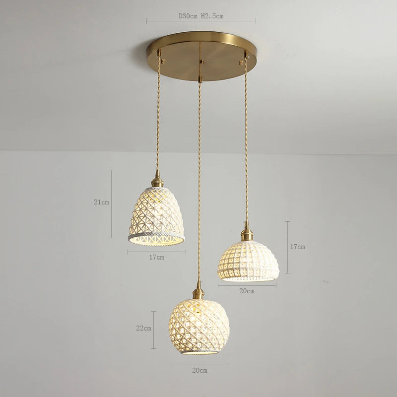 suspension LED blanc en céramique luminaires maison éclairage intérieur chambre salon à côté nordique moderne cuivre suspension lampe - vue 18 sur 23