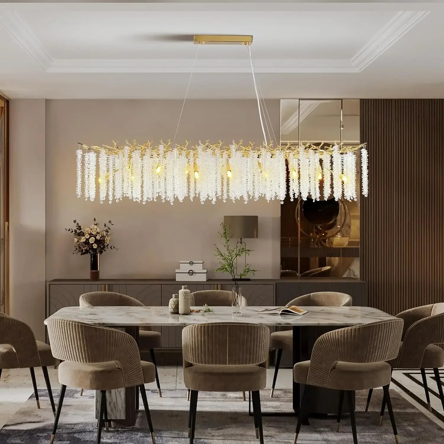 lustre à pampilles en cristal pour éclairage intérieur à LED - vue 2 sur 16