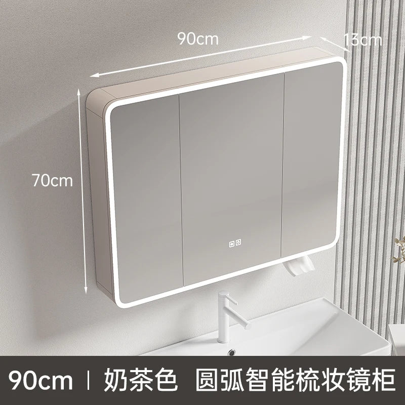 armoire circulaire en aluminium avec miroir éclairage intelligent et rangement - vue 6 sur 32