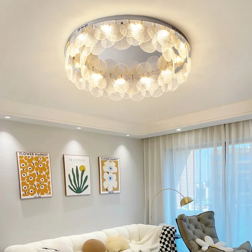 plafonnier led rond moderne en acier inoxydable et verre - vue 3 sur 10