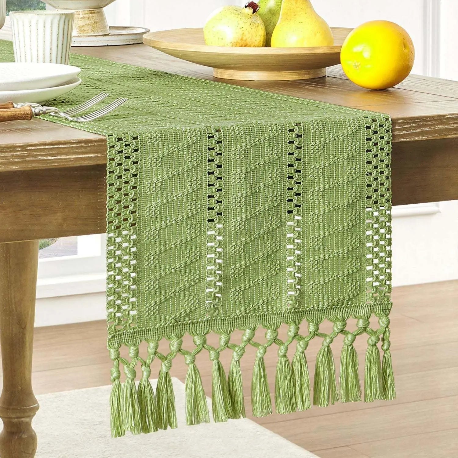 Chemin de table macramé bohème ivoire style campagne