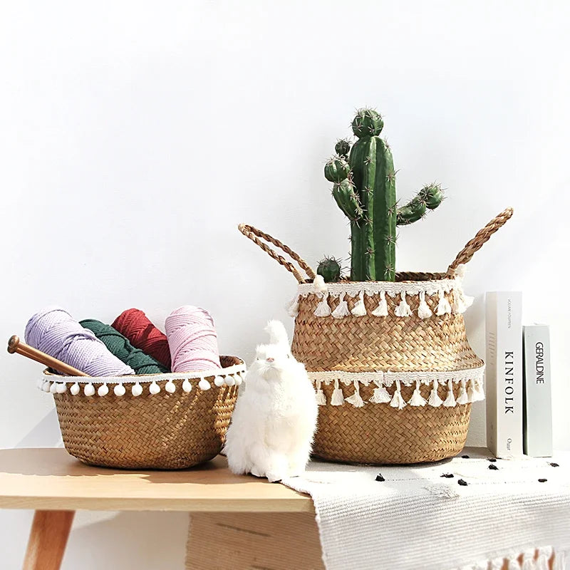 paniers de rangement en bambou pliables pour jardin et pot de fleurs - vue 3 sur 11