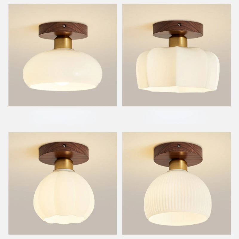 plafonnier vintage simple en verre et noyer pour éclairage domestique - vue 4 sur 11