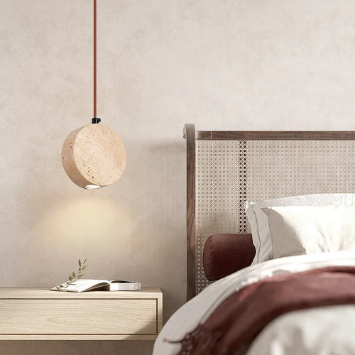 lustre vintage avec abat-jour cloche en pierre naturelle - vue 6 sur 6