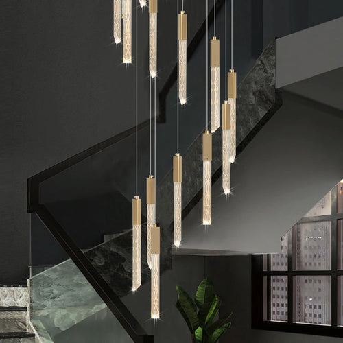 lustre en or lampe d'escalier moderne LED éclairage intérieur en cristal spirale - vue 3 sur 17