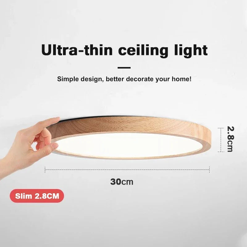 Plafonnier LED mince moderne bois salon étude chambre couloir foyer - vue 7 sur 11