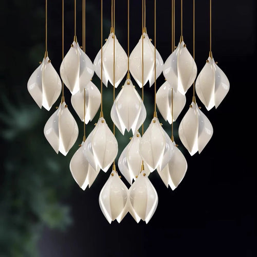 Suspension design Escalier moderne hôtel luxe en céramique pétale lumière LED - vue 2 sur 18