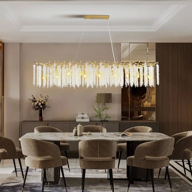 Luxury Gold Chandelier Octagonal Crystal String Chandelier Restaurant, Living Room, Hotel Lobby, Home Lighting Decoration