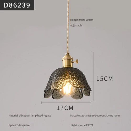 suspension moderne en laiton avec abat-jour rustique en verre de noyer - vue 29 sur 30