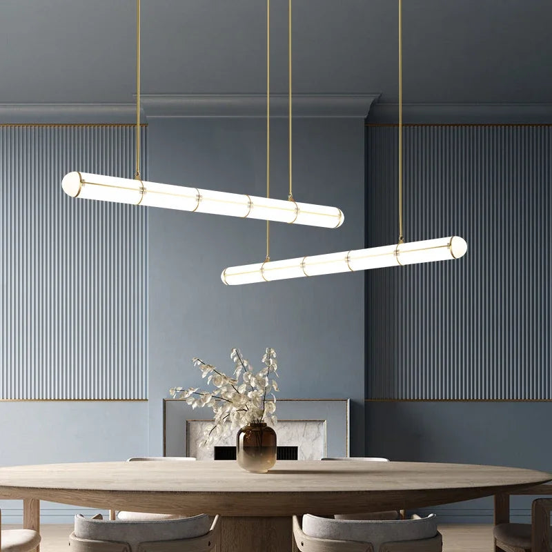 lustre rétro minimaliste design italien avec lampes suspendues acrylique - vue 3 sur 10