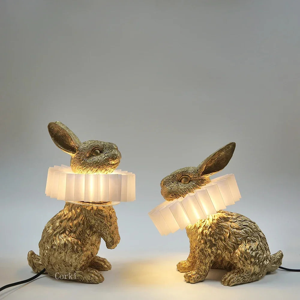 lampe de chevet lapin en résine style nordique décorative et moderne - vue 3 sur 15