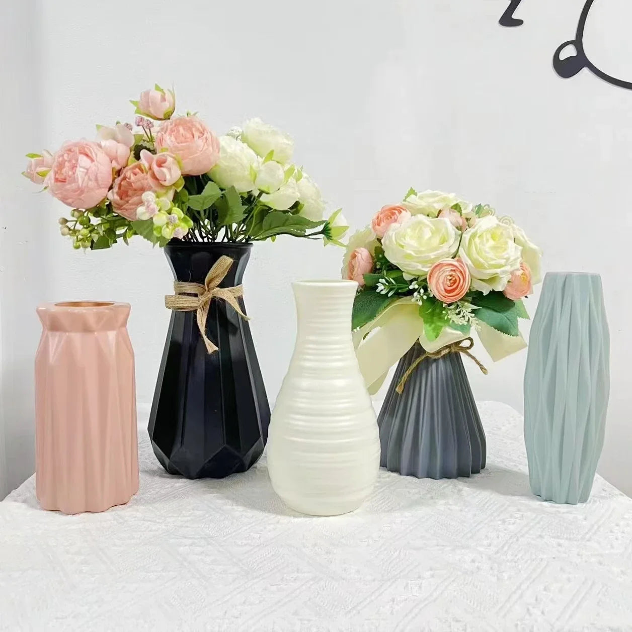 vase à fleurs en plastique style céramique décoration nordique pour maison - vue 3 sur 7