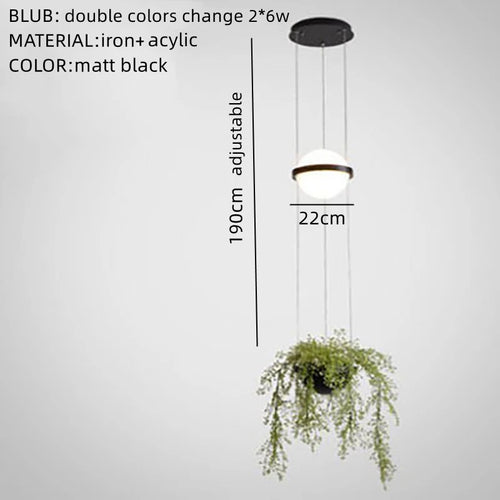 lustre moderne nordique à plantes avec pot de fleur led - vue 8 sur 18