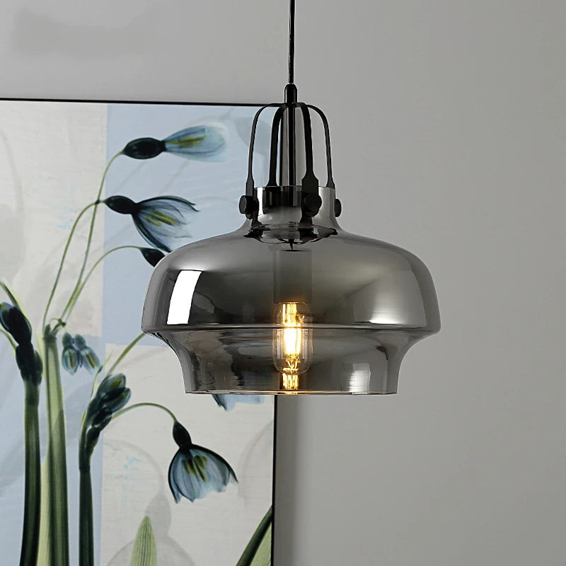 suspension nordique en verre avec leds moderne - vue 4 sur 9