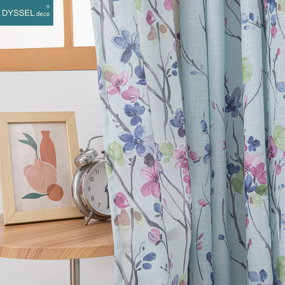 Rideau léger motif floral style européen salon chambre - vue 3 sur 8