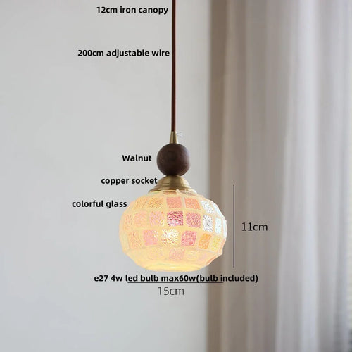 suspension en verre coloré avec fil de bois réglable moderne - vue 9 sur 25
