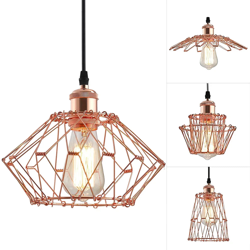 Pendant Light,Industrial Ceiling Pendant Light Fixtures Metal Lampshade,Deformable Geometric Cord Adjustable Folding Cage E27 - vue 7 sur 7